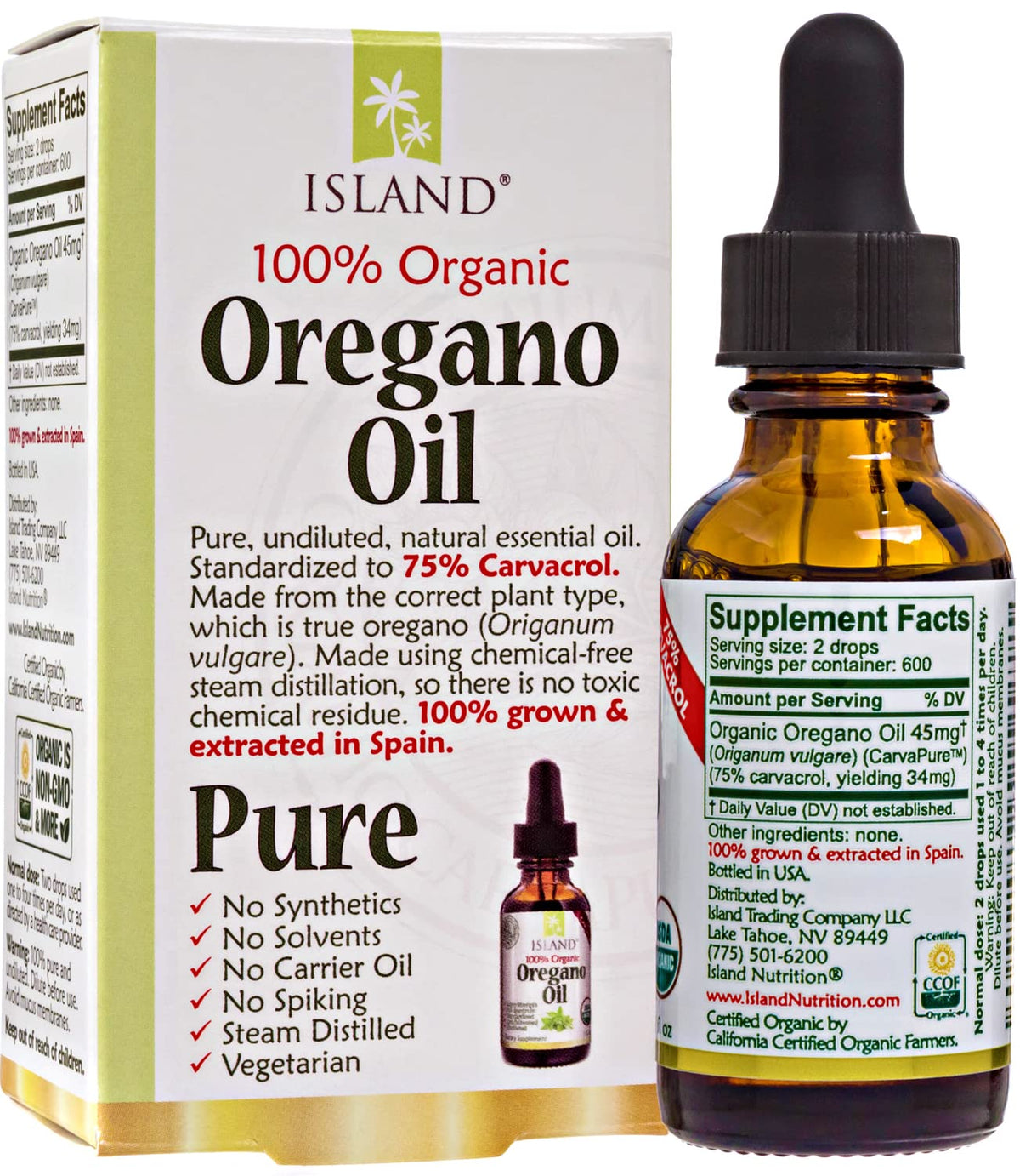 Island Nutrition Oregano Oil Organic Drops 100% Pure - 1 Fl Oz - image 2