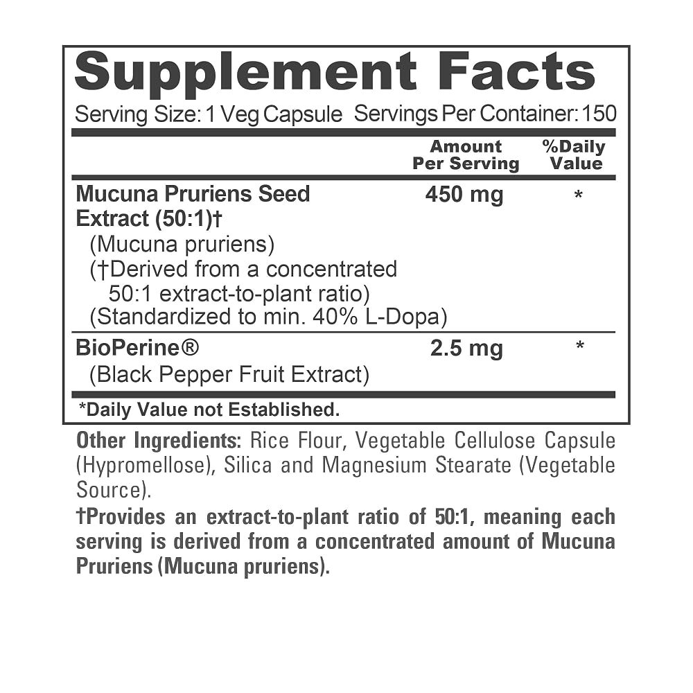 NusaPure Mucuna Pruriens 450mg - 150 Vegetarian Capsules - image 4