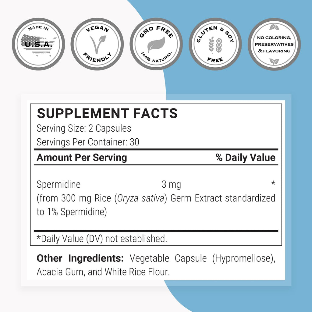 Supersmart Spermidine 3mg Rice Starch Extract - 60 Vegetarian Capsules - image 4