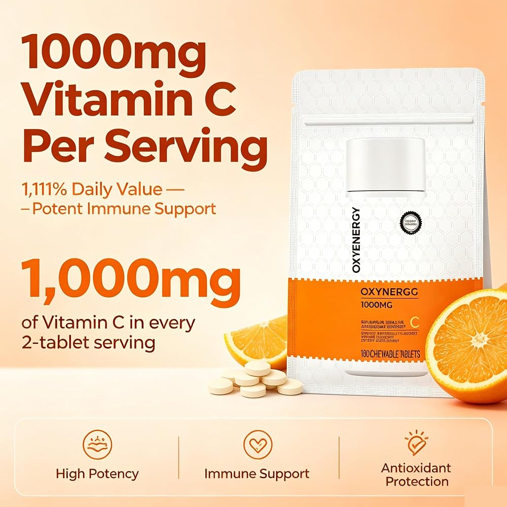 OxyEnergy Vitamin C 1000mg Chewable Tablets Immune Support - 180 Count - image 5