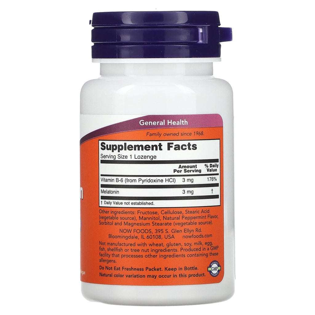 NOW Foods Melatonin 3 mg Chewable Lozenges - 180 Count - image 2