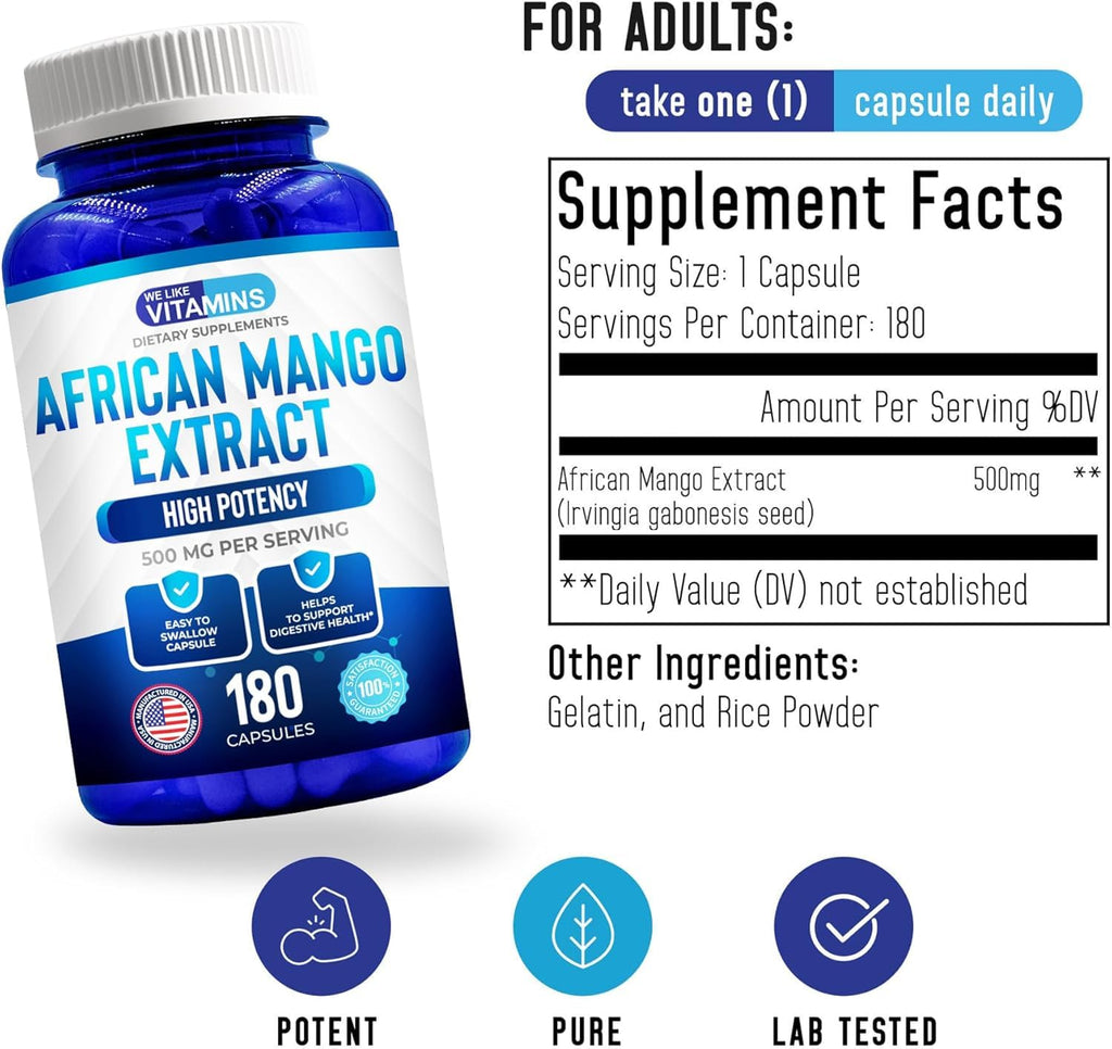 We Like Vitamins African Mango Extract 500mg - 180 Capsules - image 2