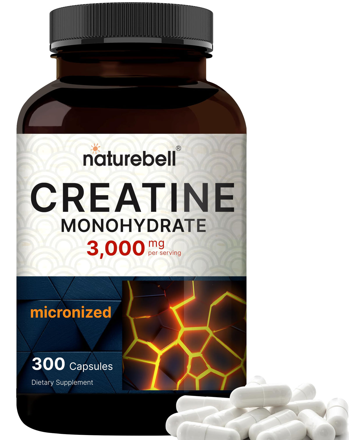 NatureBell Creatine Monohydrate 3000mg - 300 Capsules