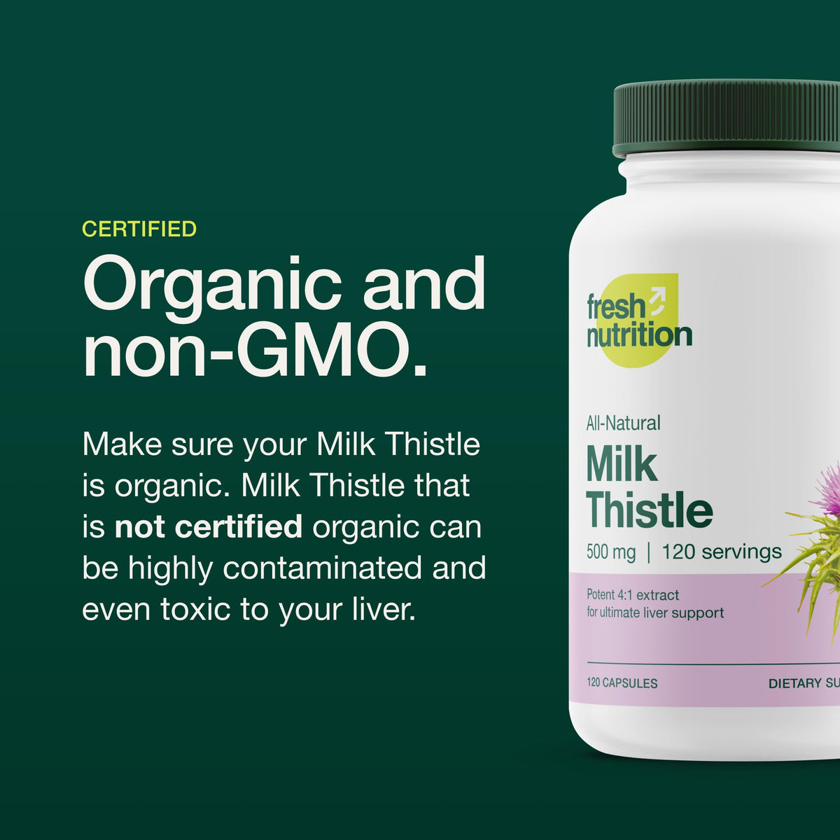 Fresh Nutrition Organic Milk Thistle Supplement 4:1 Extract - 120 Capsules - image 4