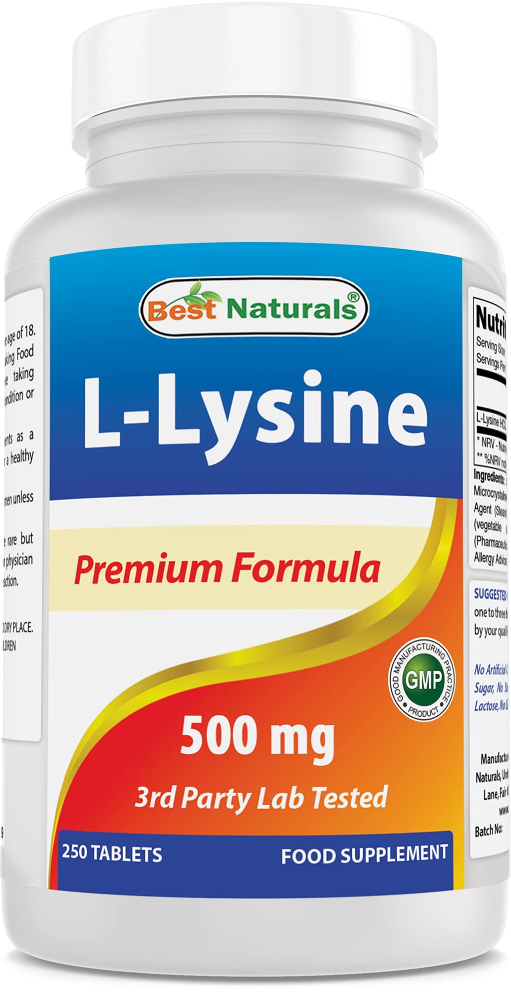 Best Naturals L-Lysine 500 mg - 250 Tablets
