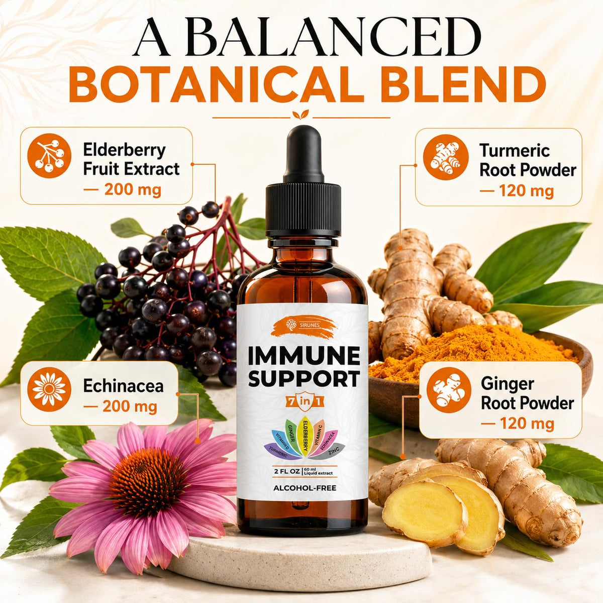SIRUNES Immune Support Liquid Drops with Vitamin C & D3 - 2 Fl Oz - image 4