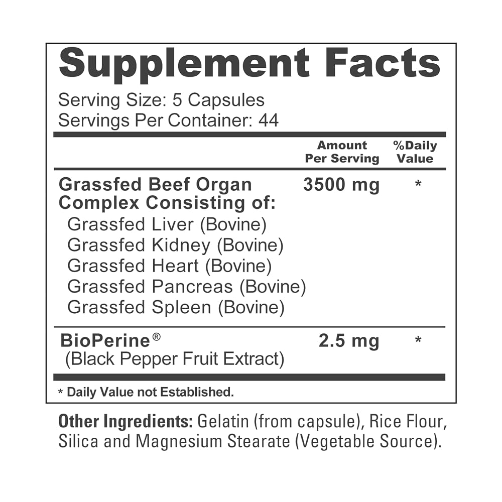 NusaPure Grass Fed Beef Organ Complex 3500mg - 220 Capsules - image 4