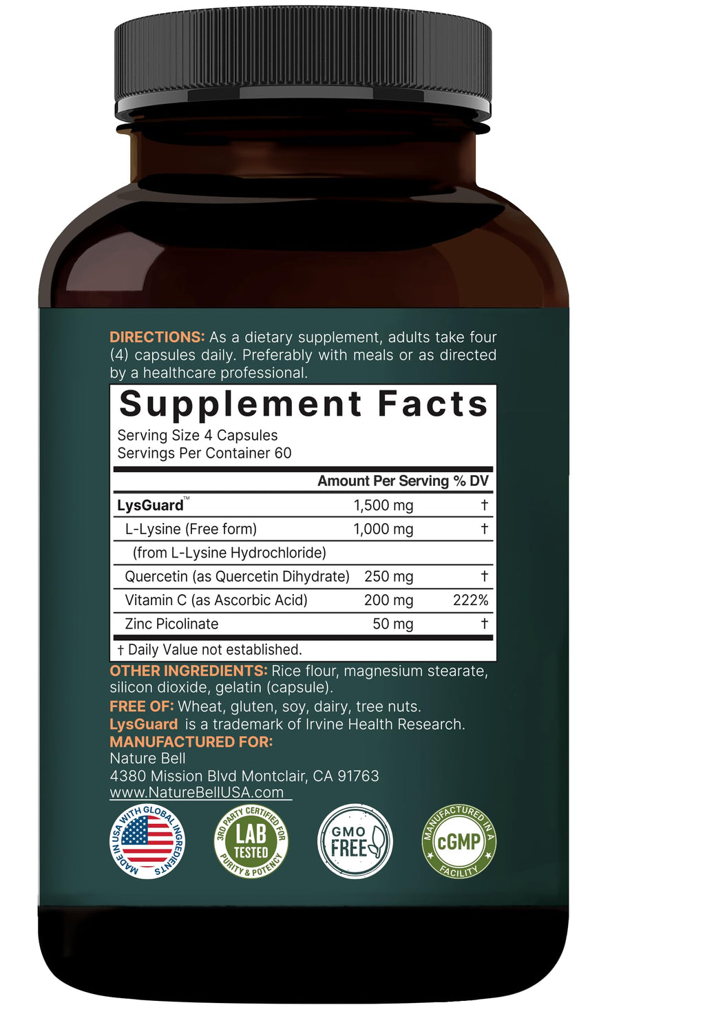 NatureBell L-Lysine 1000mg with Quercetin Capsules - 240 Count - image 7