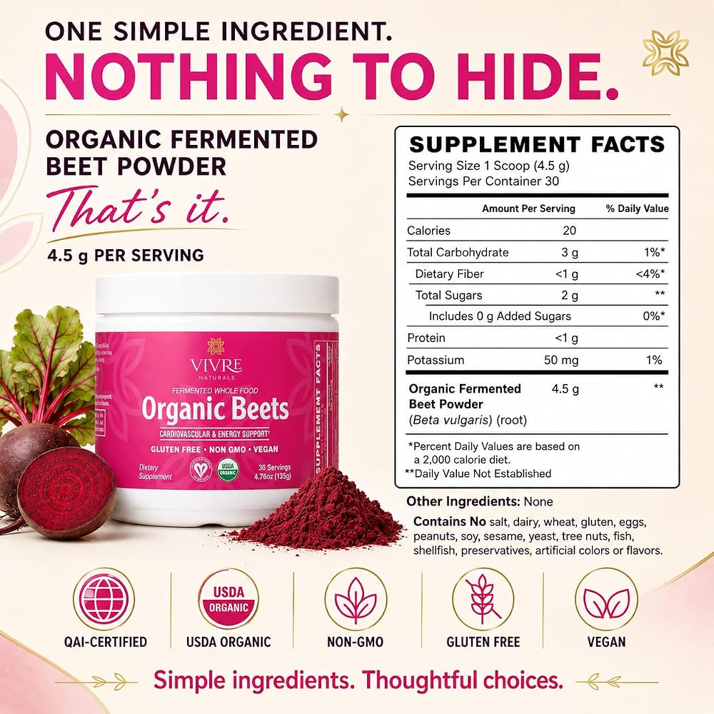Vivre Naturals Fermented Whole Food Organic Beets - 30 Servings - image 3