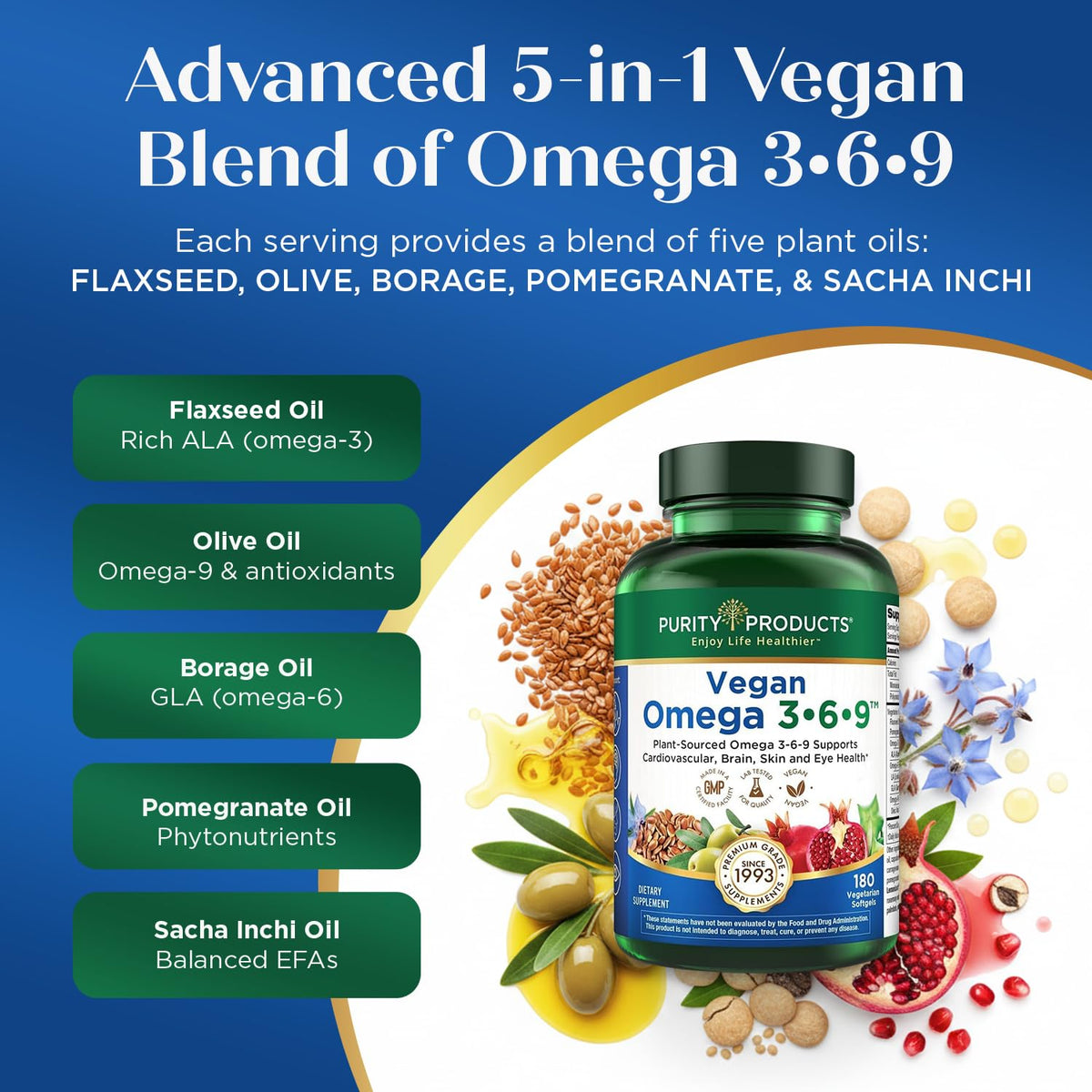 Purity Products Vegan Omega 3 6 9 Essential Fatty Acid Complex - 180 Softgels - image 5