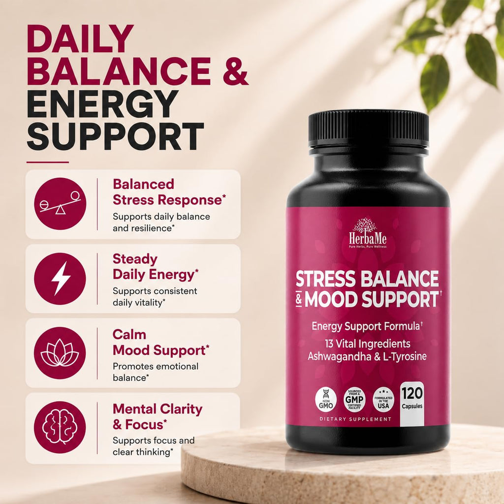 HerbaMe Stress & Mood Support Supplement with Ashwagandha - 120 Capsules - image 3
