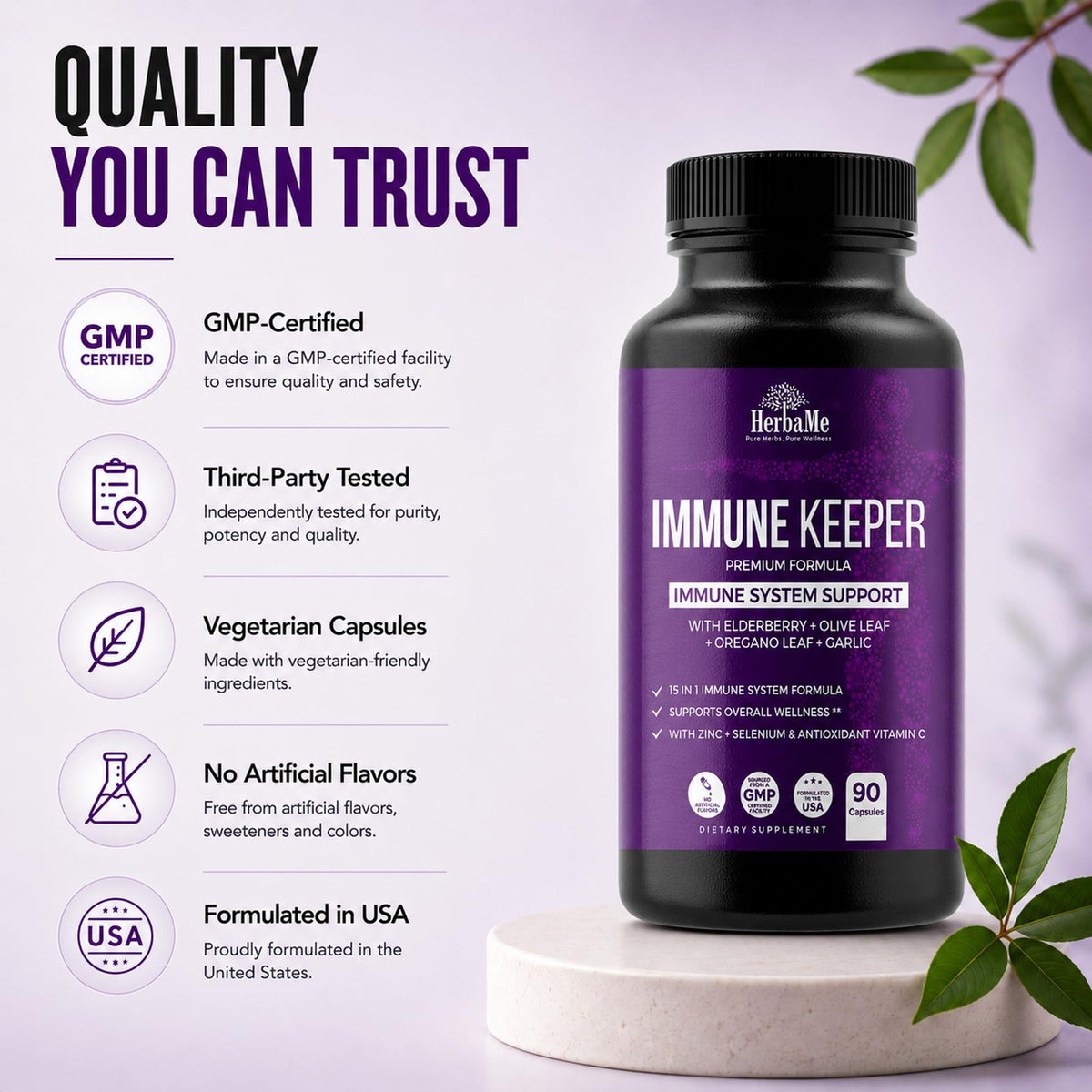 HerbaMe Immune Support Supplement with Elderberry & Zinc - 90 Capsules - image 8