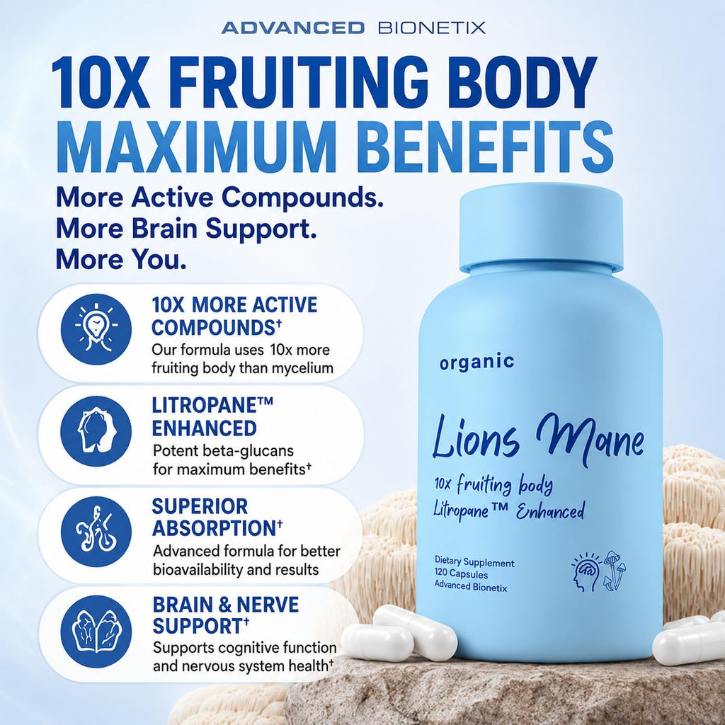 Advanced Bionetix Organic Lion's Mane Supplement - 120 Capsules - image 3