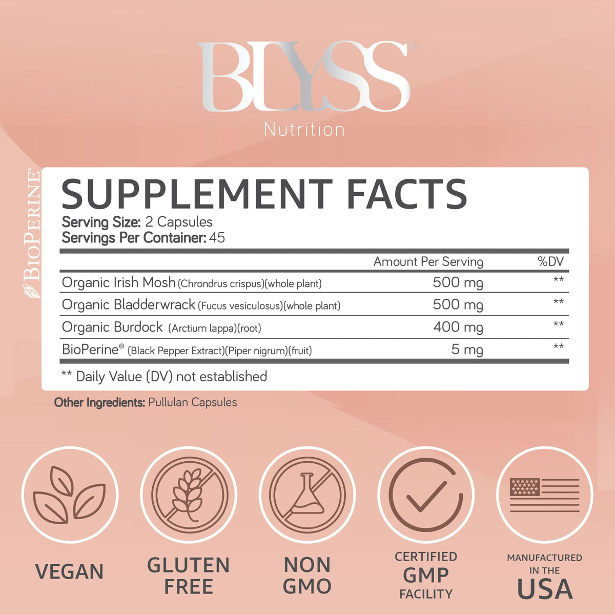 BLYSS Nutrition Organic Irish Sea Moss Capsules - 60 Capsules - image 2