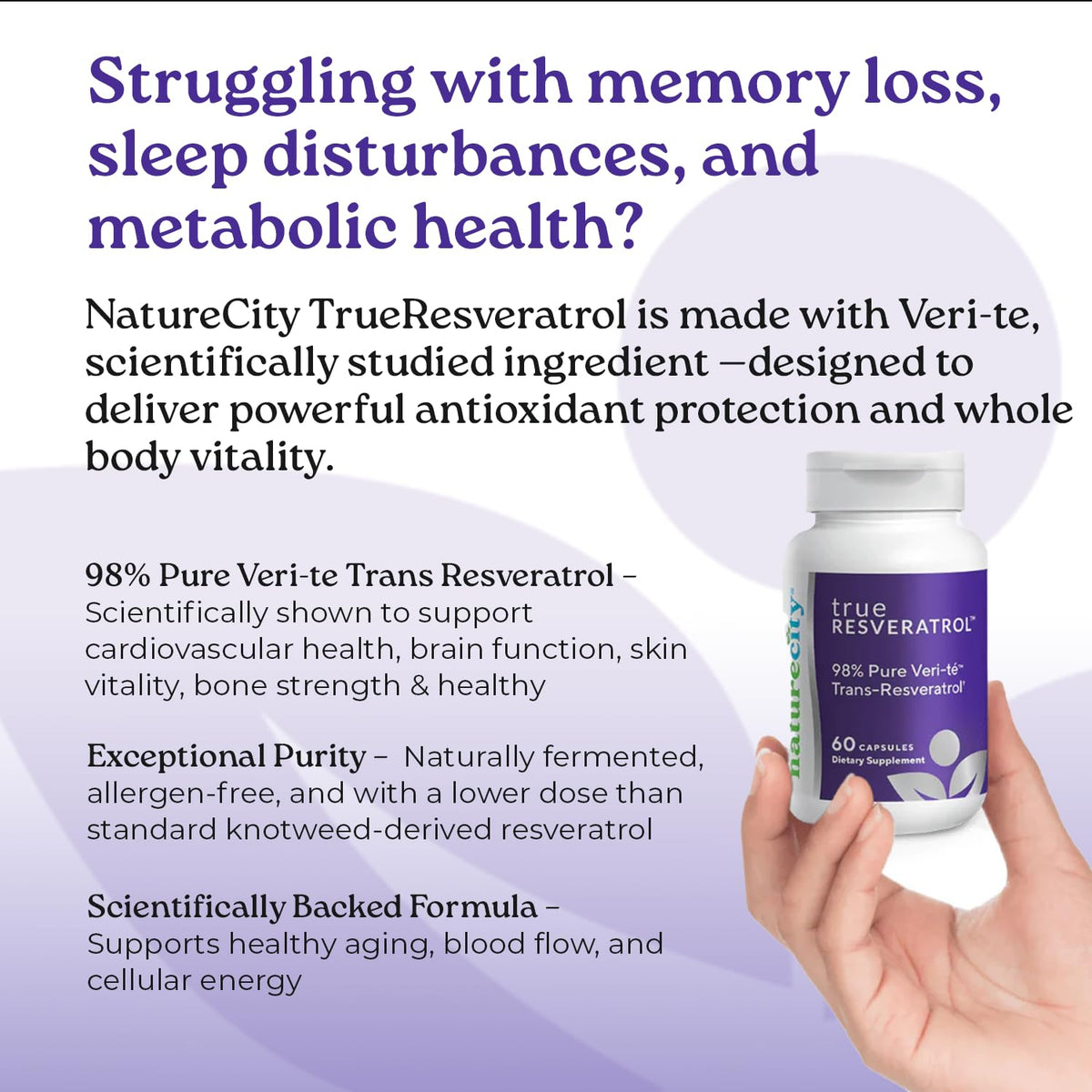 NatureCity TrueResveratrol 75mg Trans-Resveratrol - 60 Vegetarian Capsules - image 4