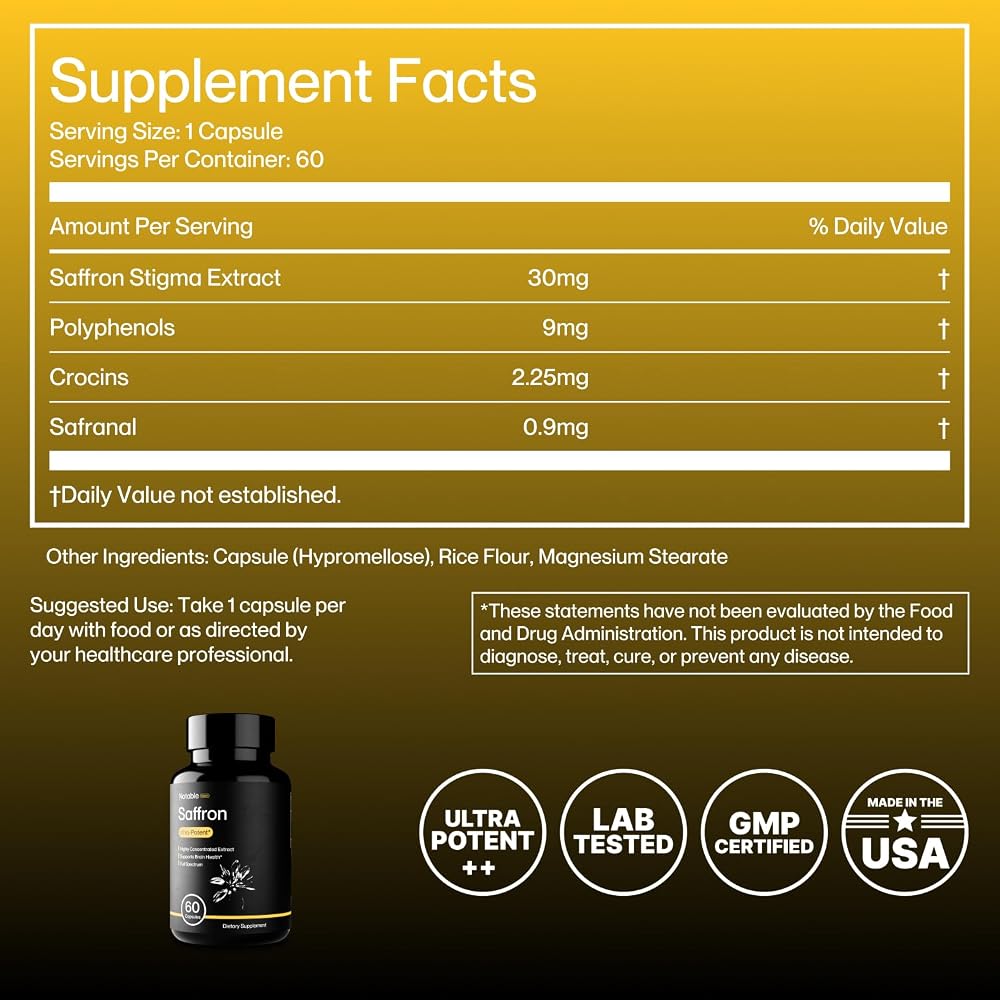 Notable Ultra-Potent Saffron Extract Capsules 30mg - 60 Capsules - image 2