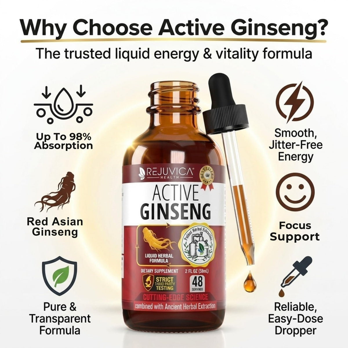 Rejuvica Health Active Ginseng Korean Red Panax Ginseng with Natural