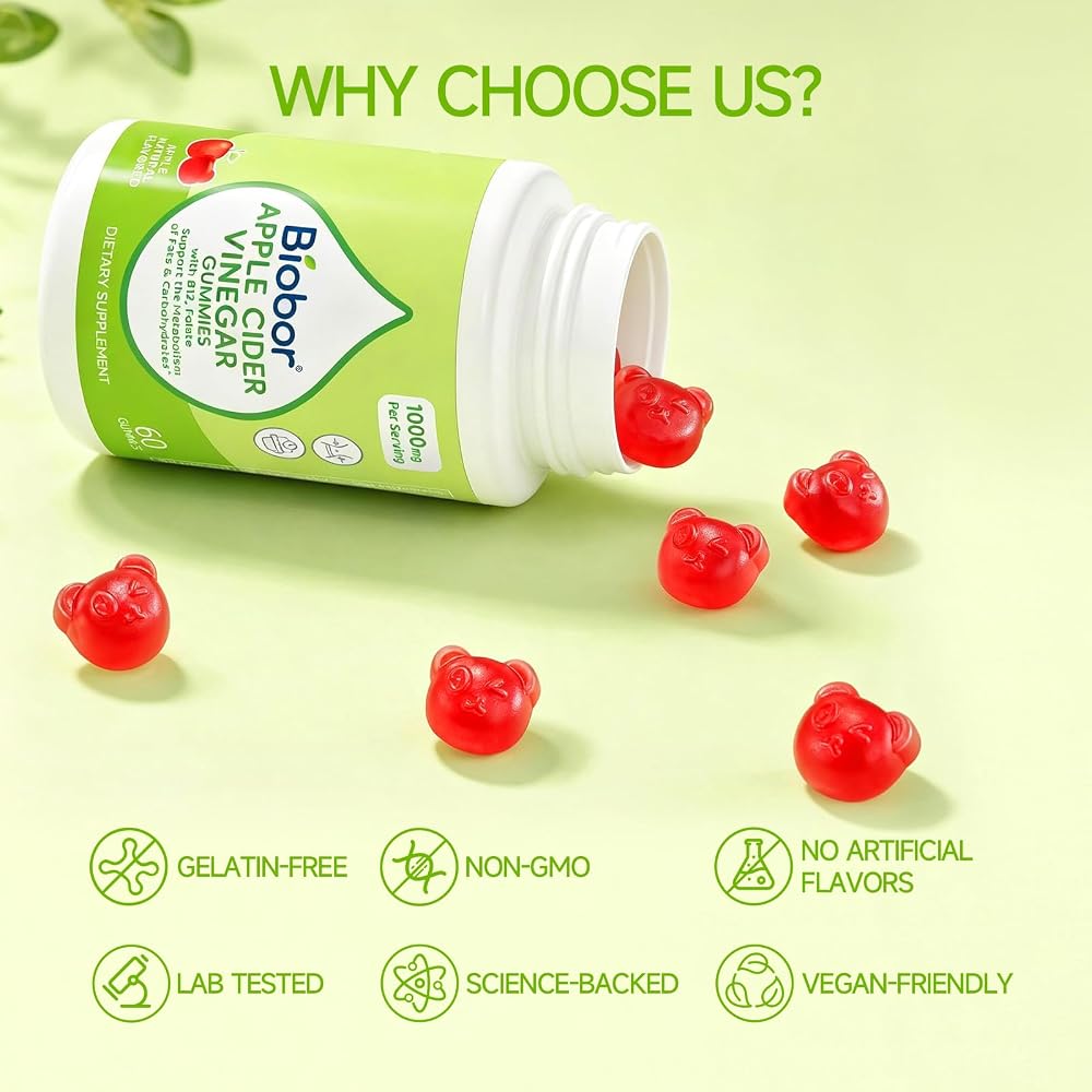 Biobor Apple Cider Vinegar Gummies 1000 mg with B12 - 60 Count - image 4
