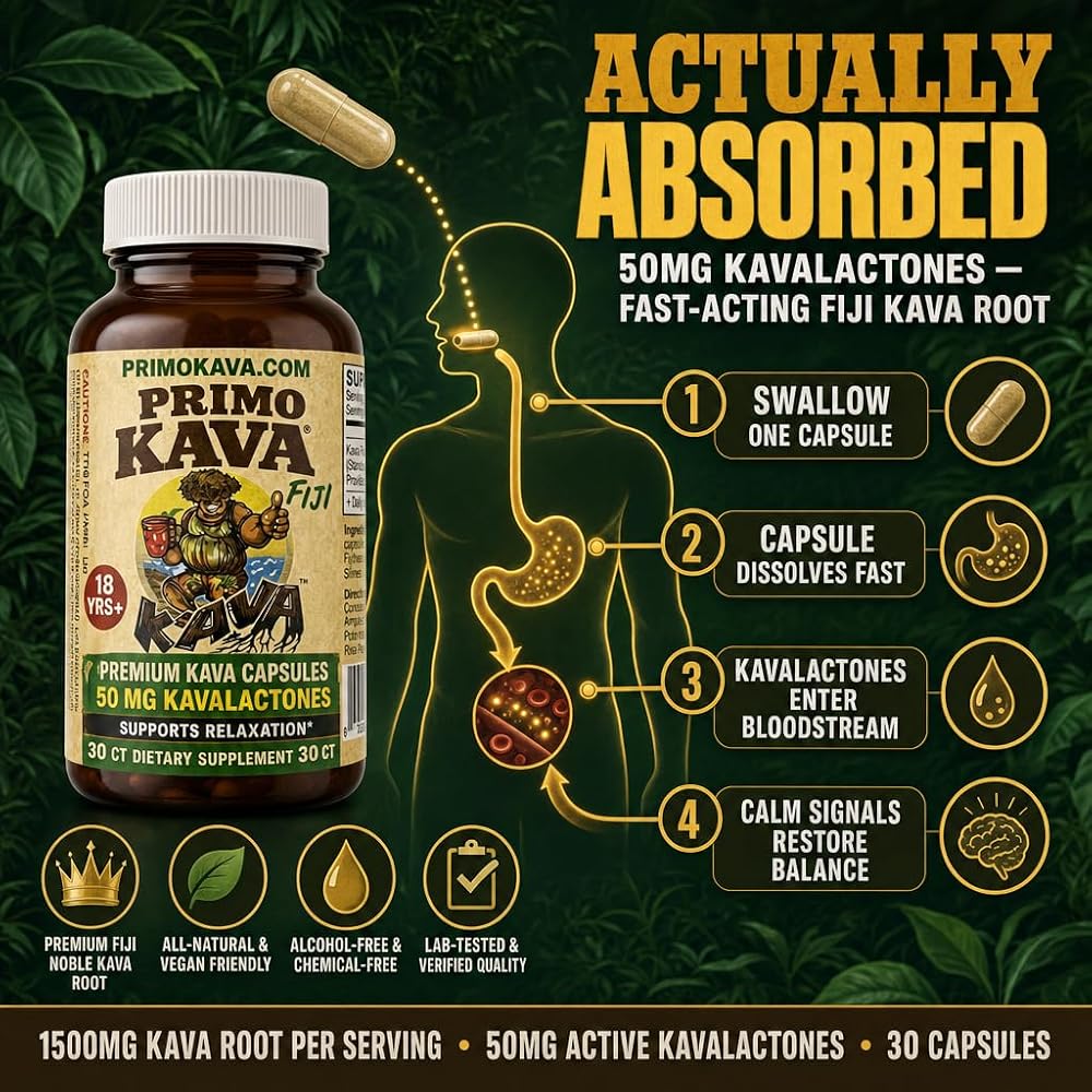 PRIMO KAVA Kava Capsules 50mg Calm and Relaxation - 30 Count - image 3