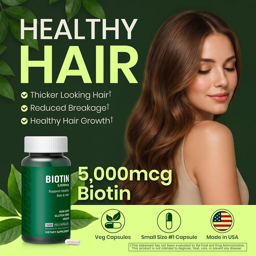 INNERVISNUTRITION Biotin 5000 mcg Vitamin B7 Hair Skin & Nails - 120 Capsules - image 2