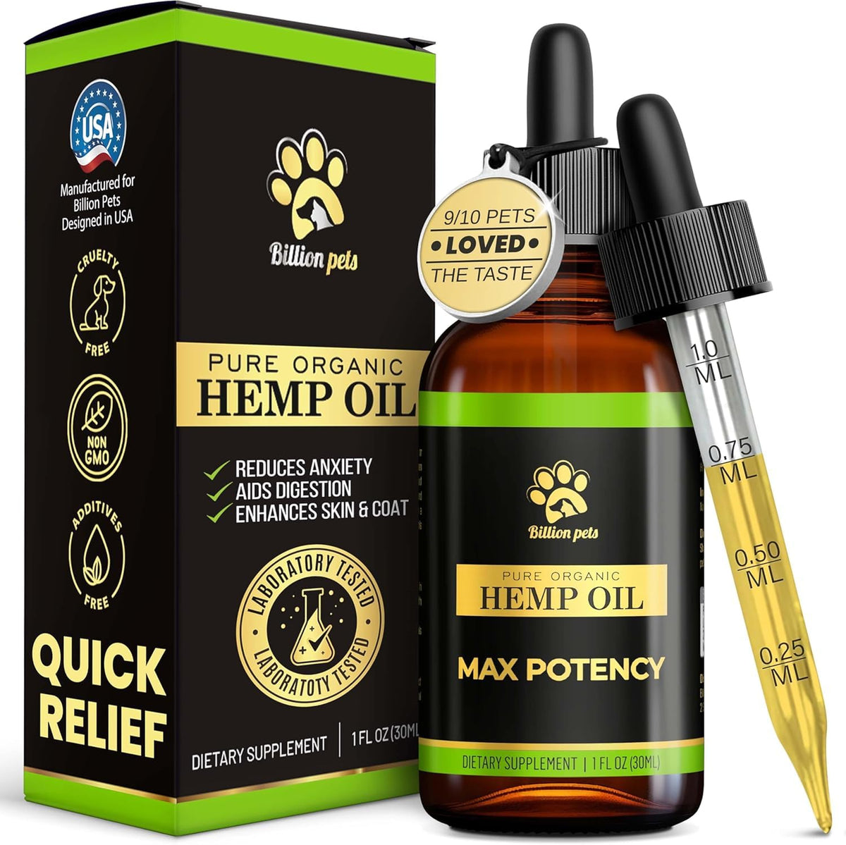 Billion Pets Hemp Oil for Dogs and Cats Calming Drops - 1 Fl Oz