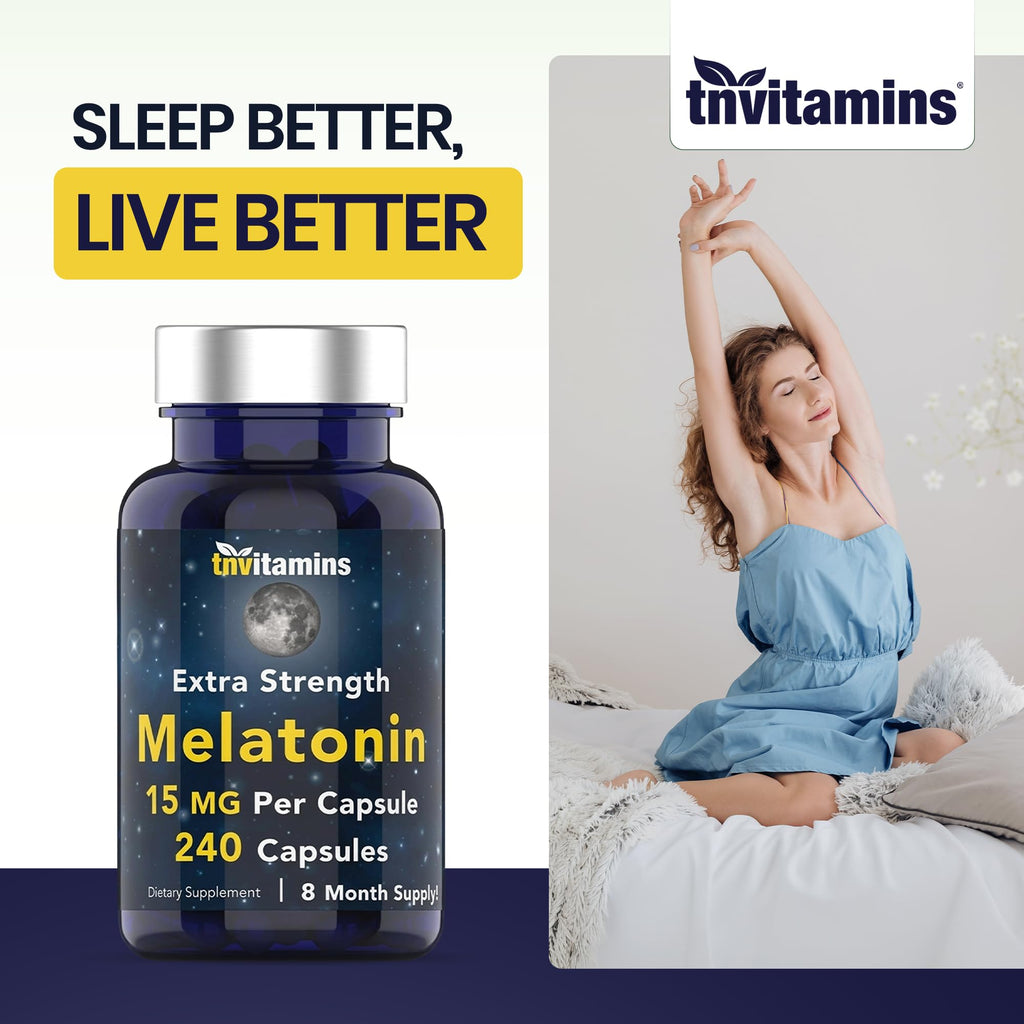 tnvitamins Melatonin 15 MG Sleep Support - 240 Capsules - image 5