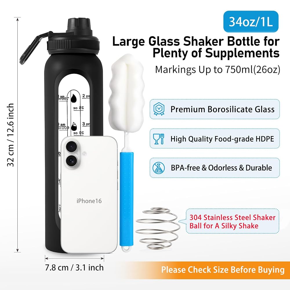 RhythmFit Glass Protein Shaker Bottle, 34 oz - Black - image 2