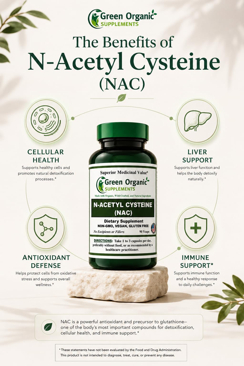 Green Organic Supplements NAC 700mg - 90 Vegan Capsules - image 3