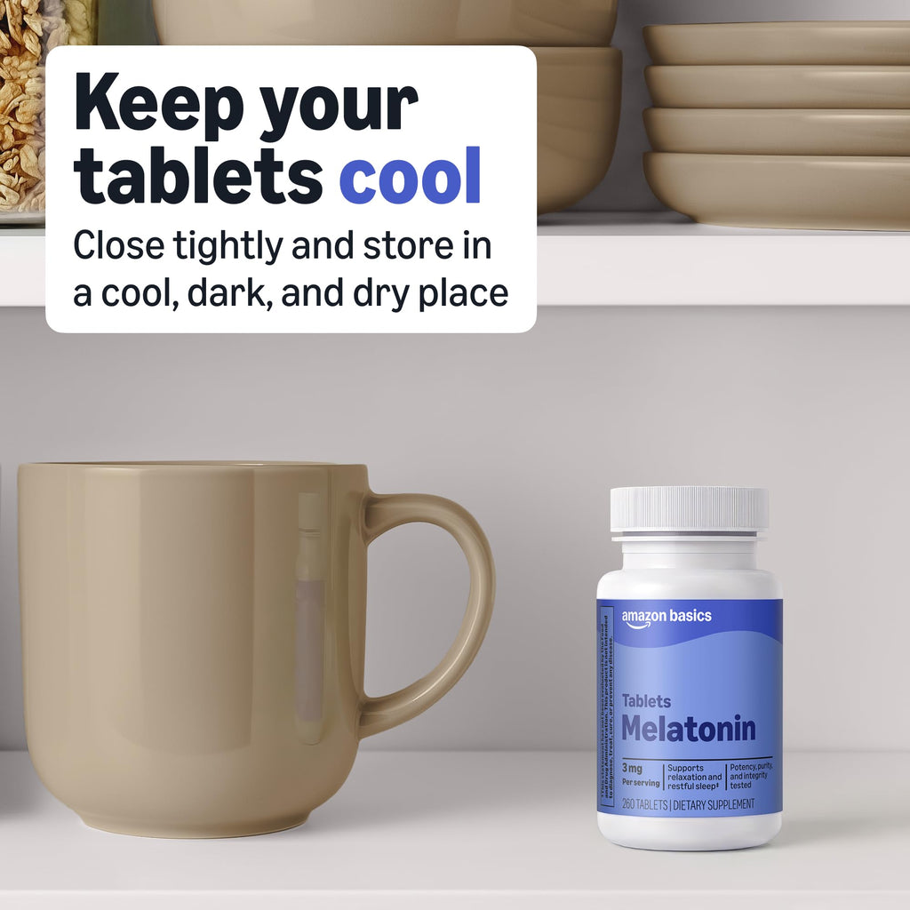 Amazon Basics Melatonin 3mg Sleep Support - 260 Tablets - image 4