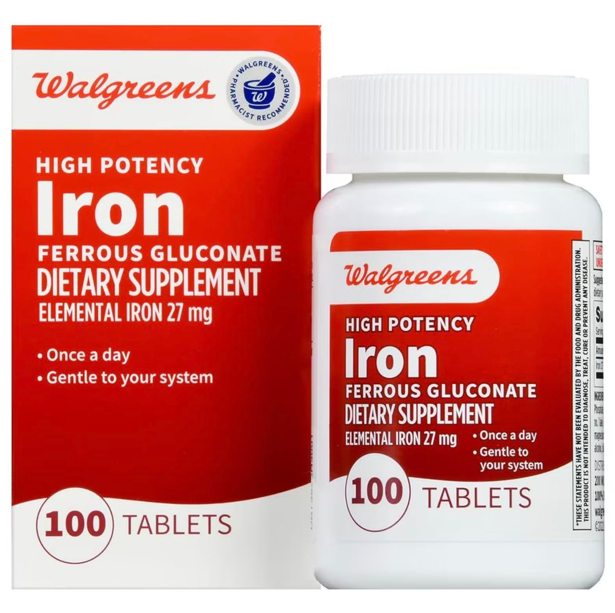 Walgreens High Potency Iron Ferrous Gluconate 27mg - 100 Tablets