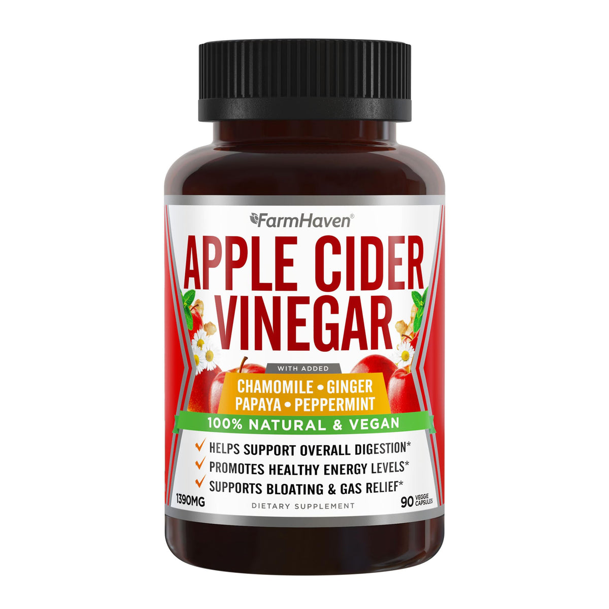 FarmHaven Apple Cider Vinegar Capsules 1390mg with Ginger - 90 Count
