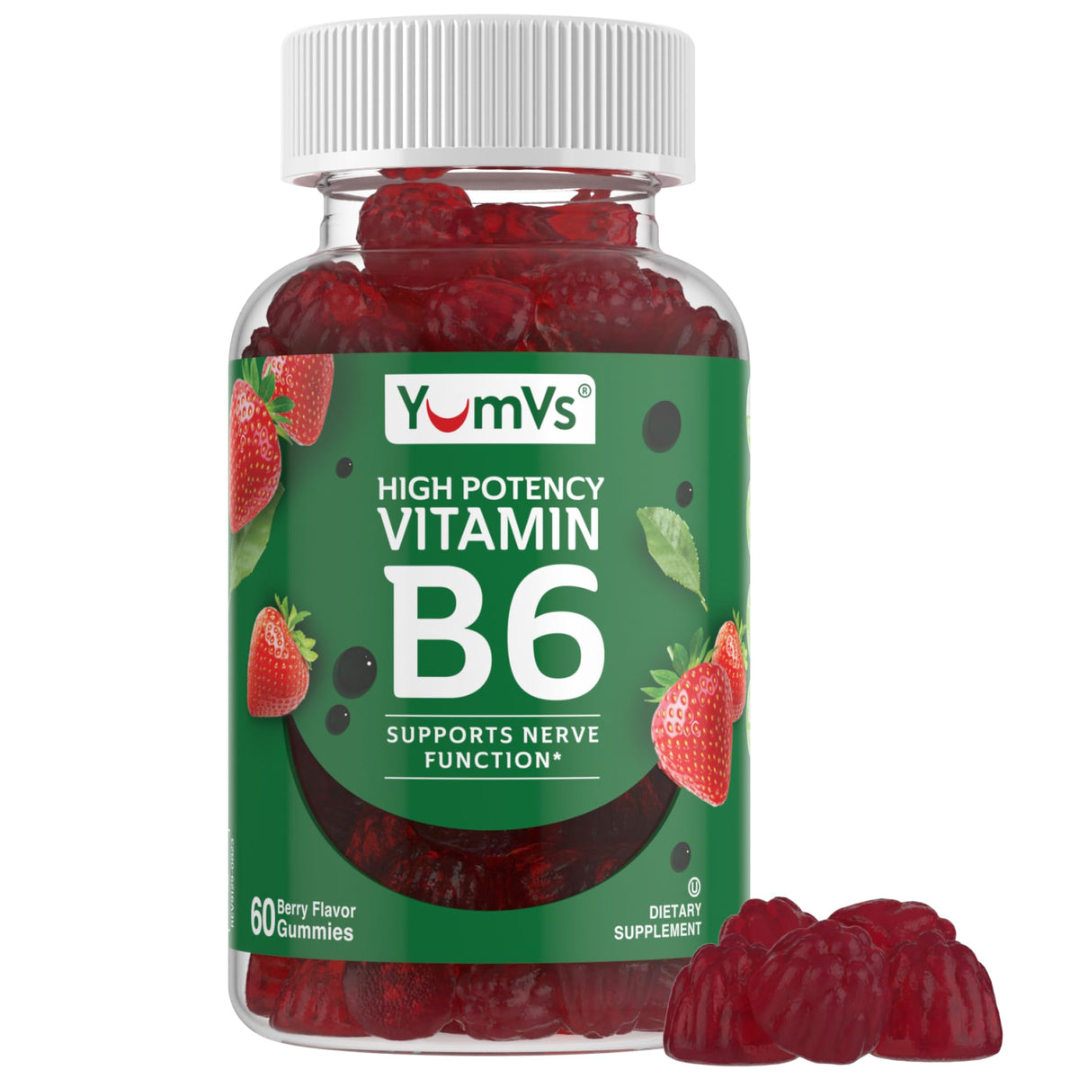 YUM-V'S Vitamin B6 Gummies 100 mg Strawberry - 60 Count