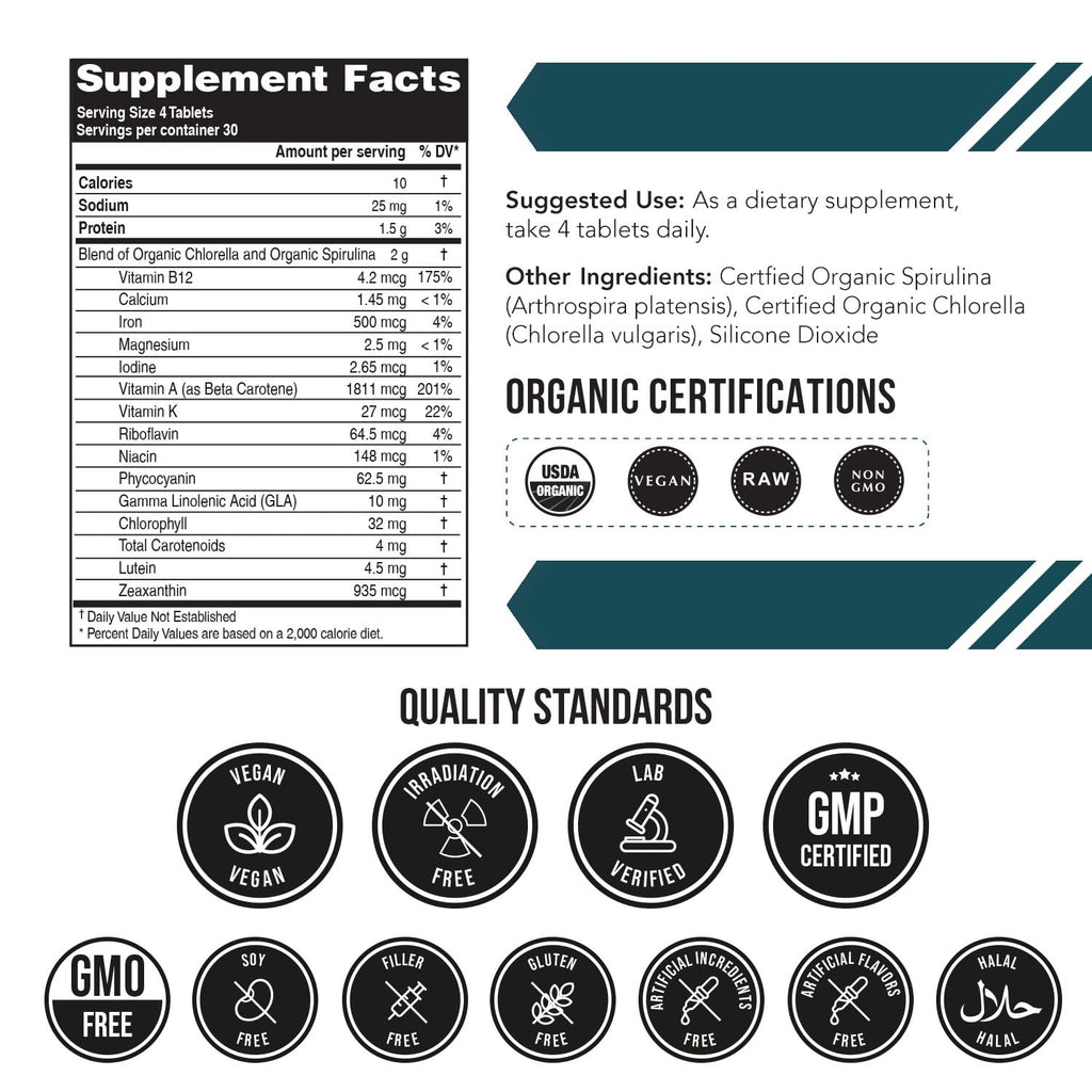 Triquetra Health Organic Spirulina & Chlorella Tablets - 120 Count - image 2