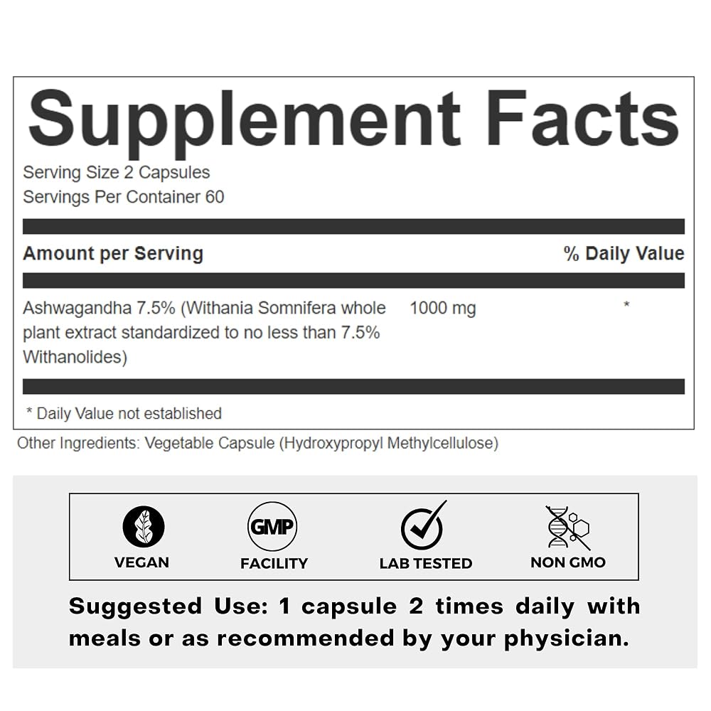 FOLIUS LABS Ashwagandha 500mg Herbal Energy Support - 120 Capsules - image 2
