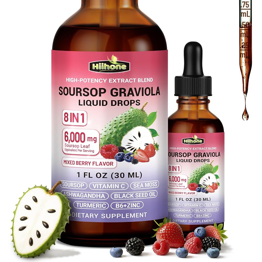 HIIHONE 8 in 1 Graviola Soursop Leaf Extract Liquid