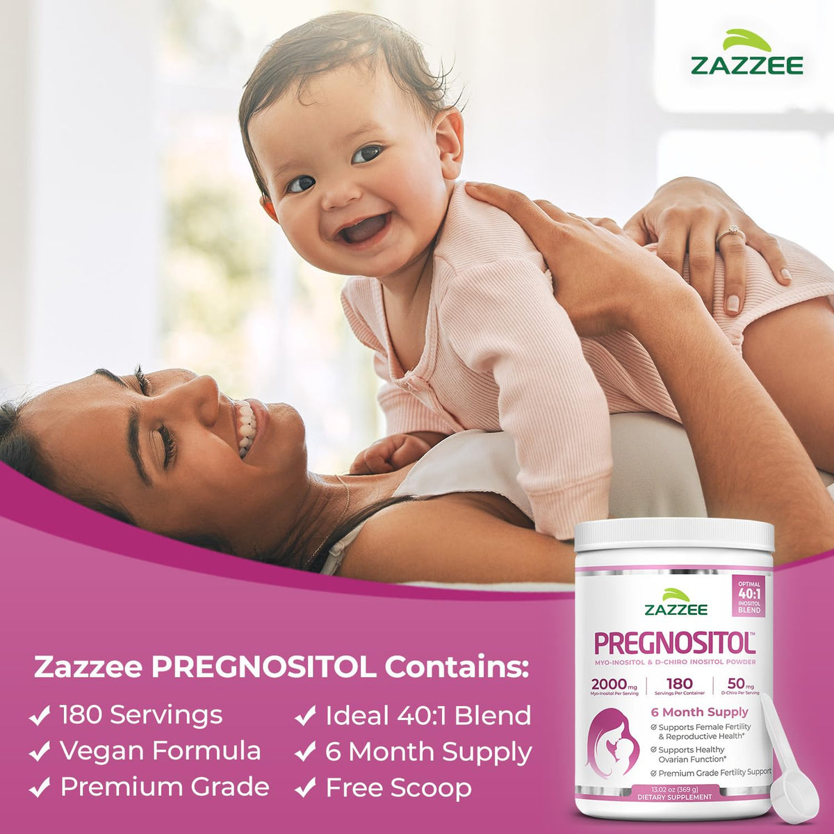 Zazzee PREGNOSITOL Powder Myo-Inositol & D-Chiro Inositol - 180 Servings - image 3