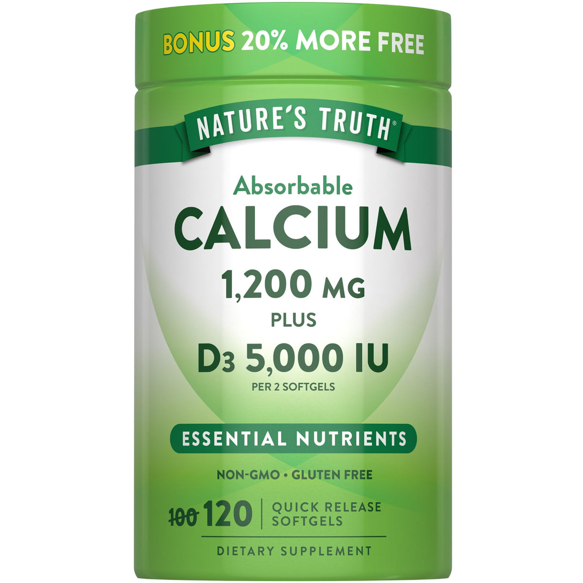 Nature's Truth Absorbable Calcium 1200 mg with Vitamin D3 - 120 Softgels