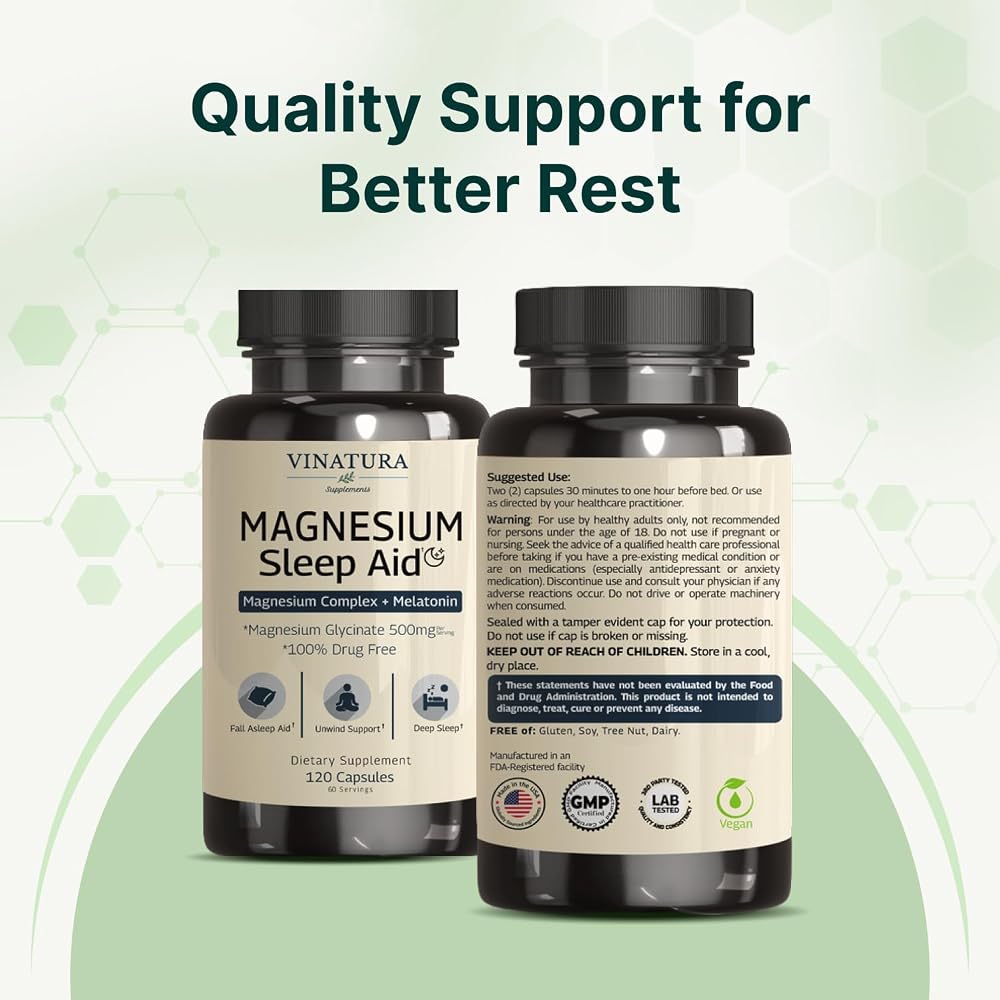 VINATURA Magnesium Glycinate Sleep Aid with Melatonin - 120 Capsules - image 8