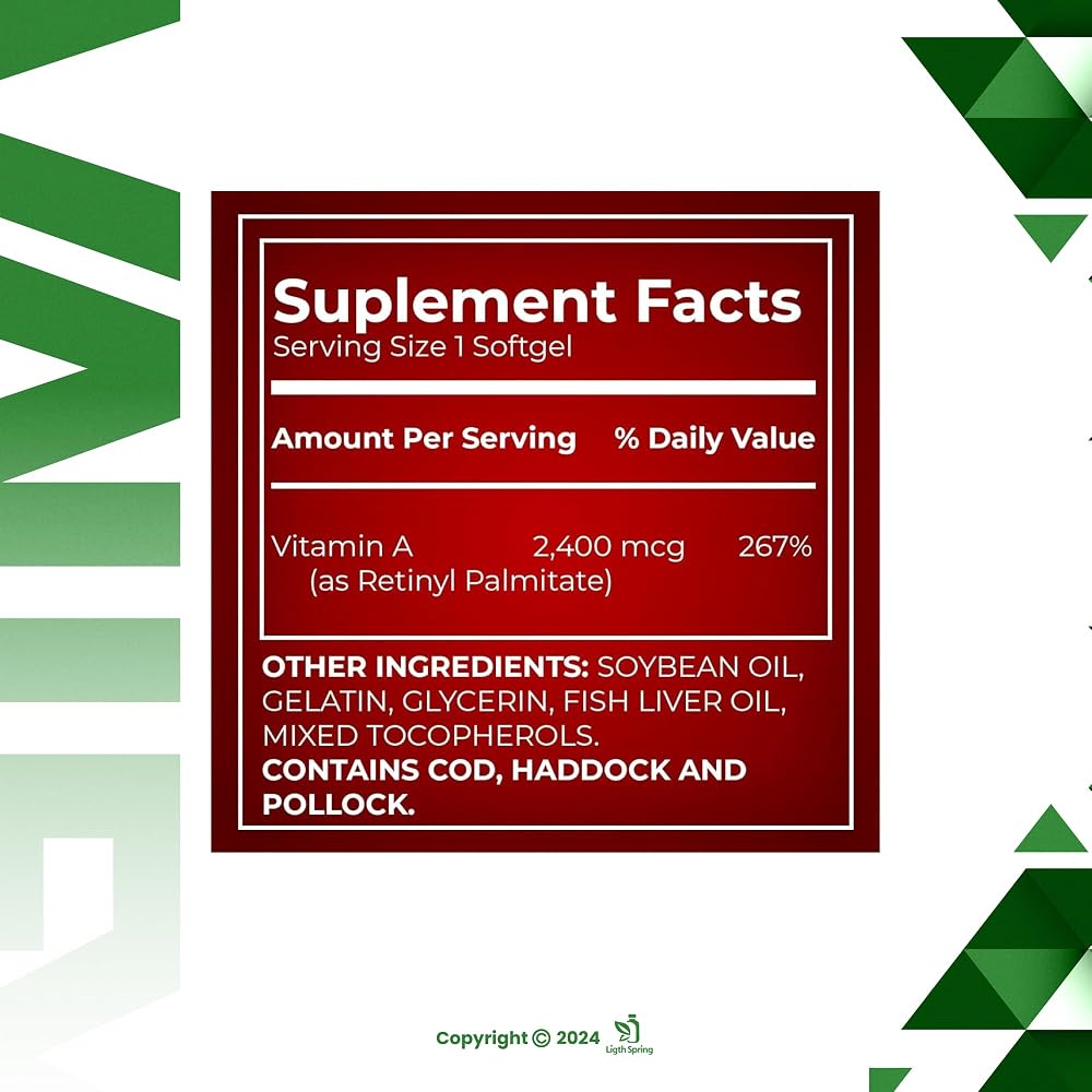 LightSpring Vitamin A Supplement 2400 mcg - 250 Softgels - image 2