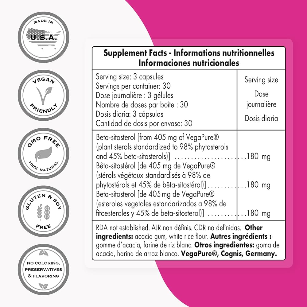 Supersmart Beta-Sitosterol 180mg Plant Sterols - 90 Vegetarian Capsules - image 4