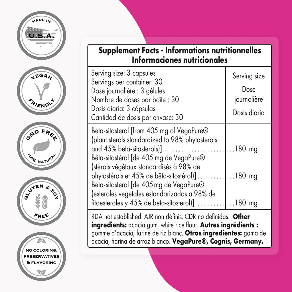 Supersmart Beta-Sitosterol 180mg Plant Sterols - 90 Vegetarian Capsules - image 4