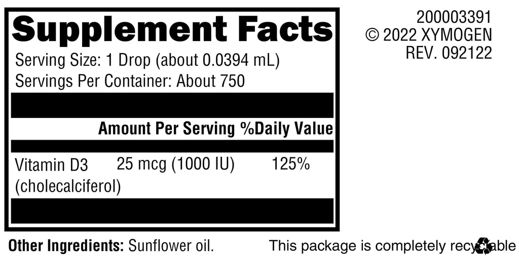 XYMOGEN D3 Liquid Vitamin D3 Supplement 1000 IU - 1 Fl Oz - image 2