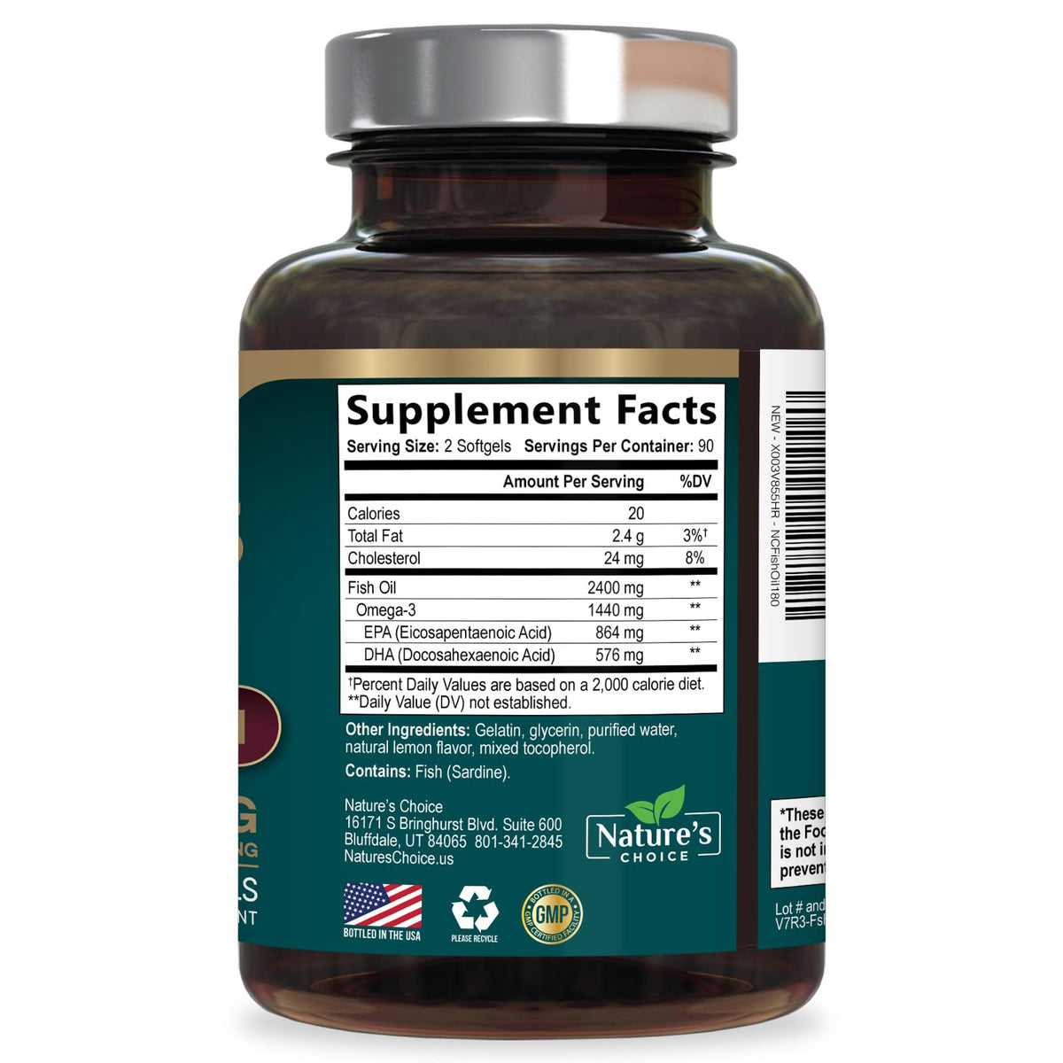 Nature's Choice Omega 3 Fish Oil Supplements - 2400mg Fish Oil Per