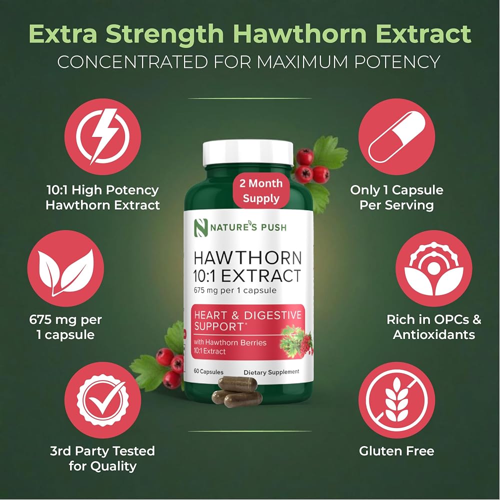 Nature's Push Super Potent Hawthorn Berry 10:1 Extract 675mg Capsules