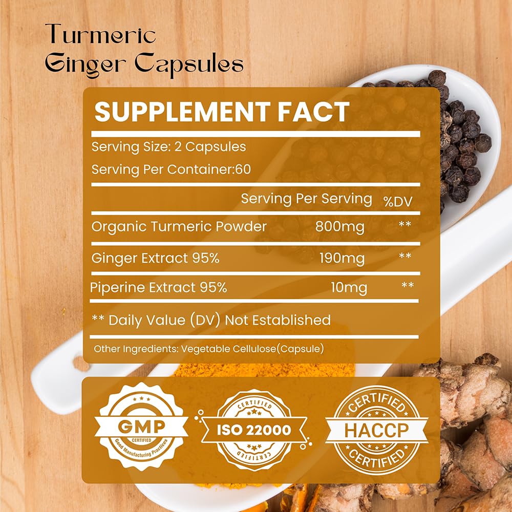 Hebhac Herbs Turmeric Ginger with Black Pepper 1000 mg - 120 Capsules - image 2