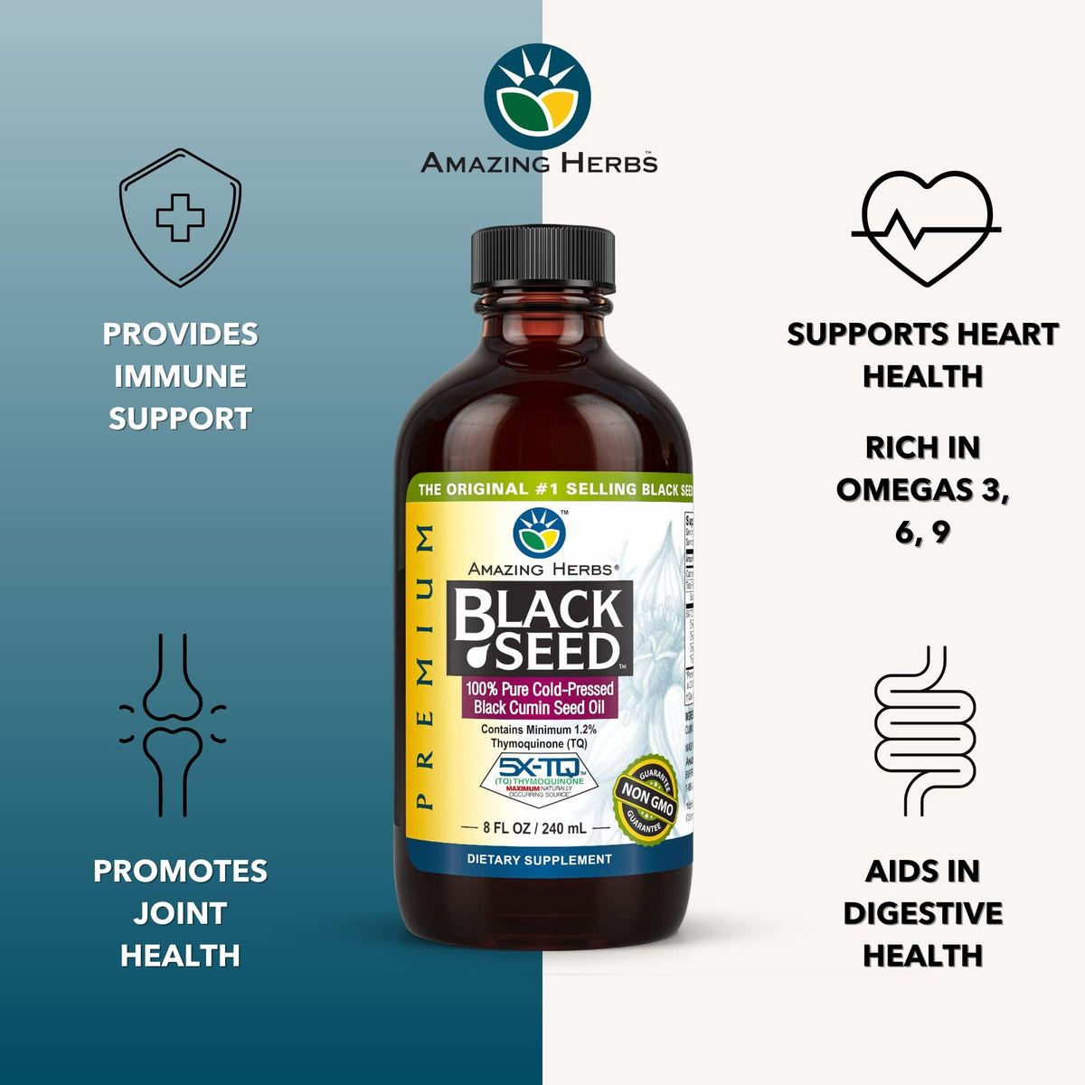 Amazing Herbs Premium Black Seed Oil - Gluten Free