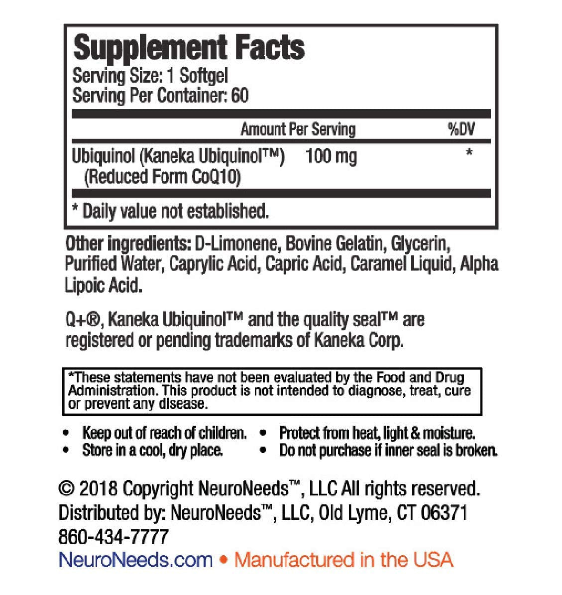 Neuro Needs Ubiquinol CoQ10 100 mg Softgels - 60 Count - image 3