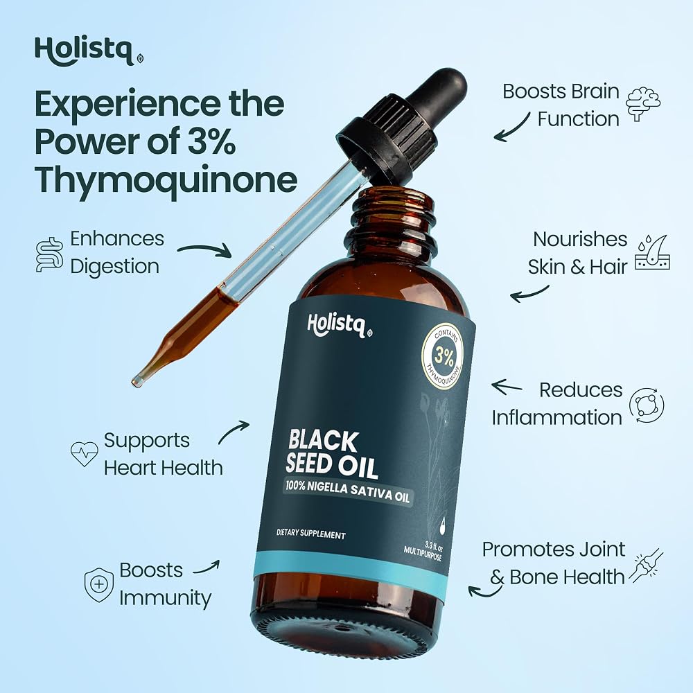 HOLISTQ Black Seed Oil Drops, Organic Cold Pressed, 3% Thymoquinone - image 3