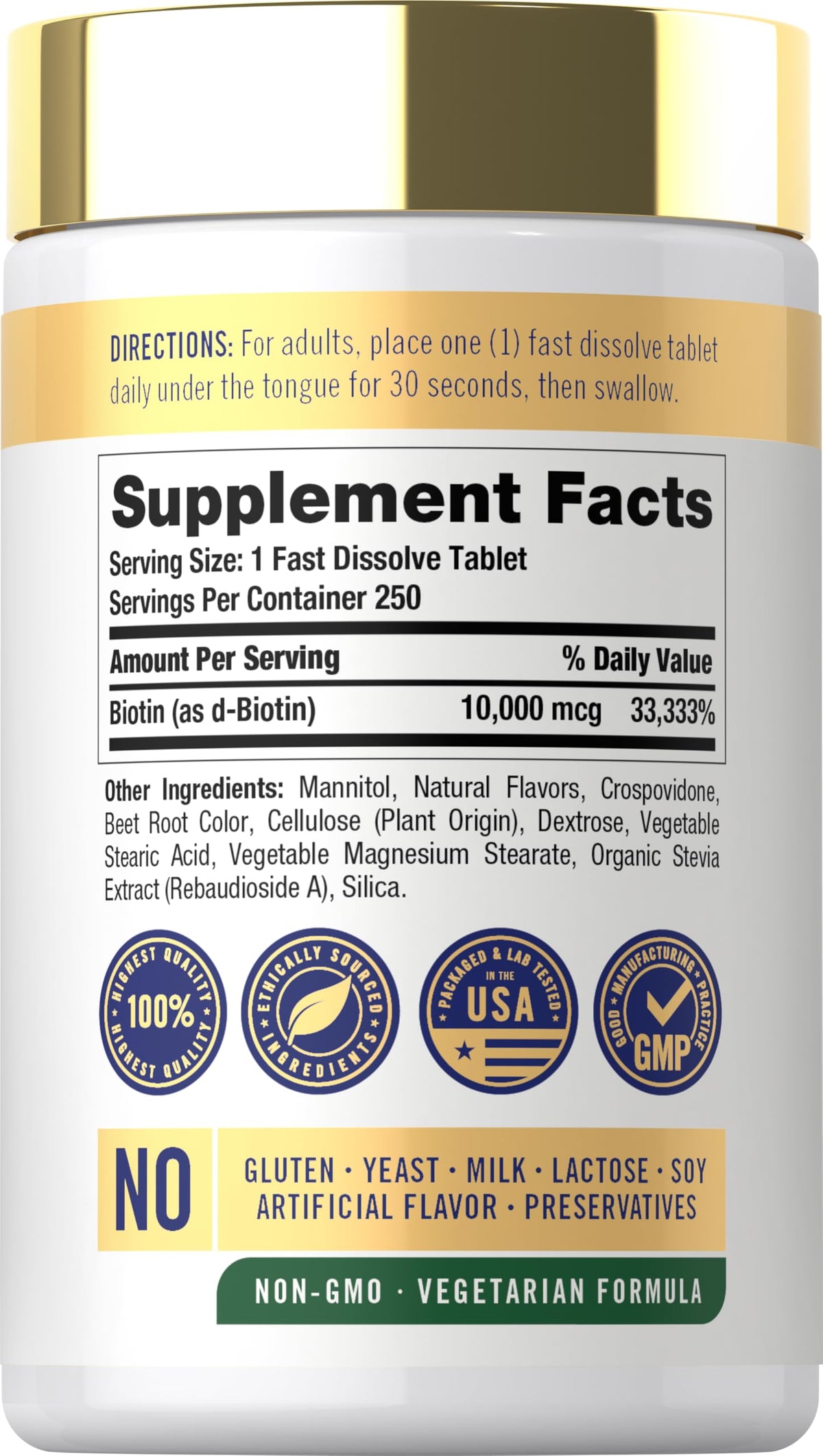 Carlyle Biotin 10000mcg Max Strength - 250 Fast Dissolve Tablets - image 2