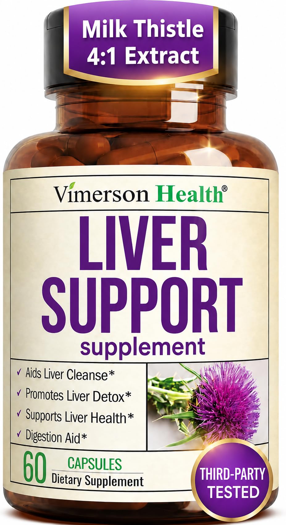 Vimerson Health Liver Support Milk Thistle Supplement - 60 Capsules